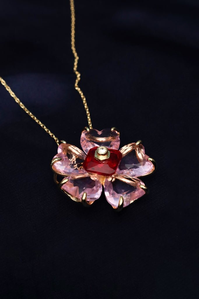Swarovski Idyllia Small Pink Flower Pendant Necklace – Gold - Tone - Zehnaz.ae