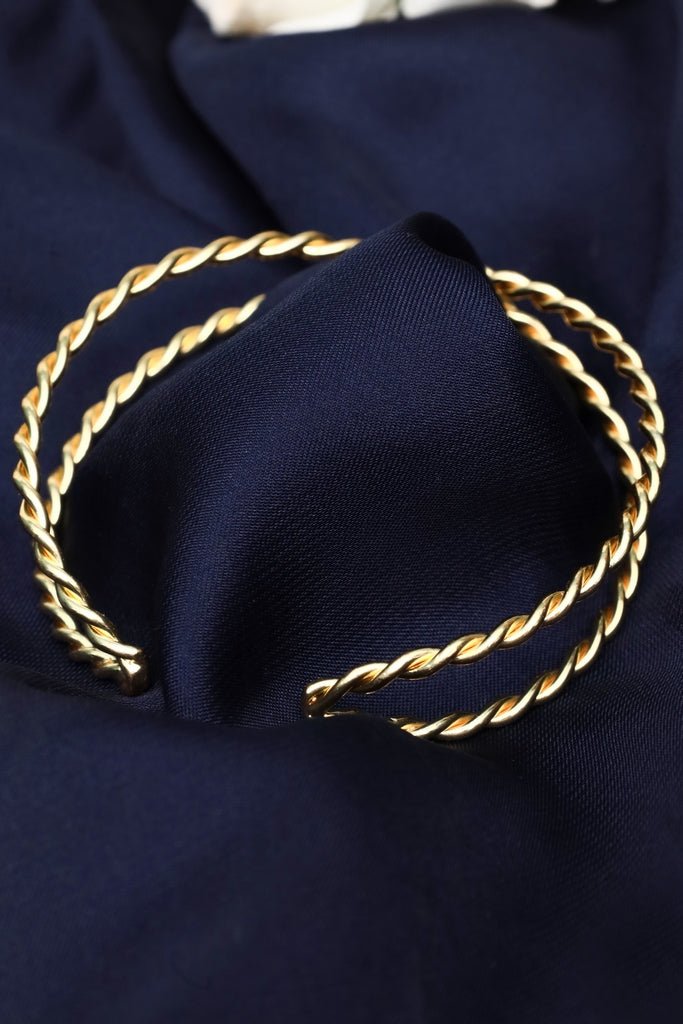 Twisted Gold Tone Adana Burma Bilezik Bracelet – Traditional Rope - Style Bangle - Zehnaz.ae