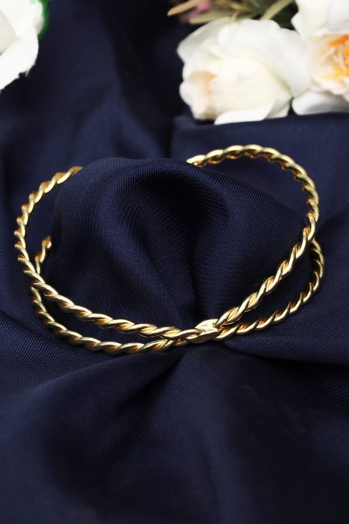 Twisted Gold Tone Adana Burma Bilezik Bracelet – Traditional Rope - Style Bangle - Zehnaz.ae