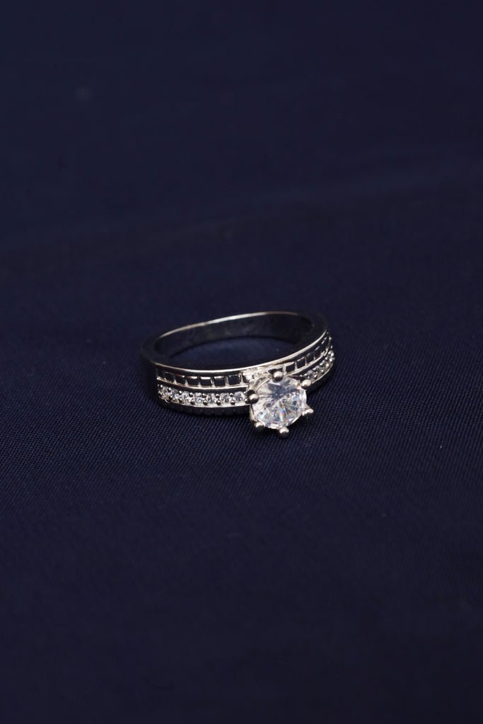 White Gold Plated Pave Engagement Ring with Center Stone - Zehnaz.ae