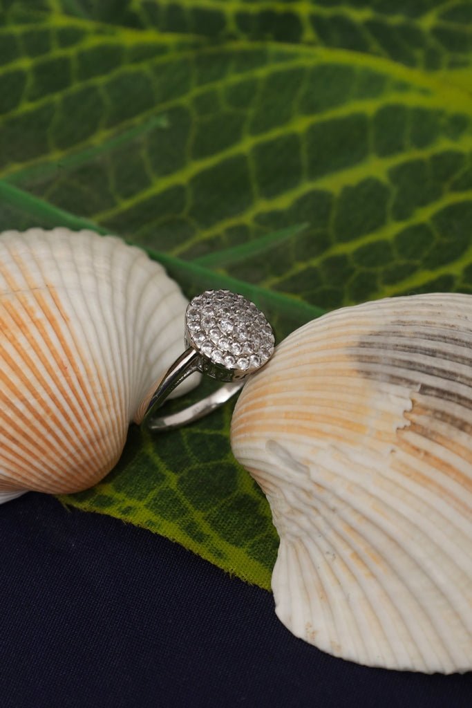 White Gold Plated Zirconia Diamond Cluster Dome Ring - Zehnaz.ae