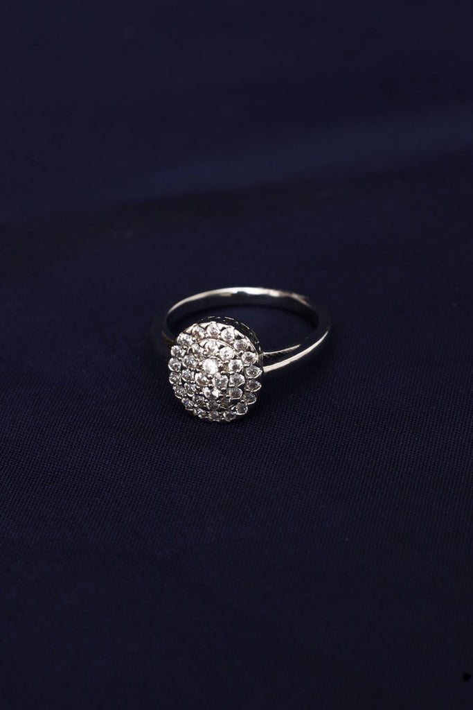 White Gold Plated Zirconia Diamond Cluster Dome Ring - Zehnaz.ae