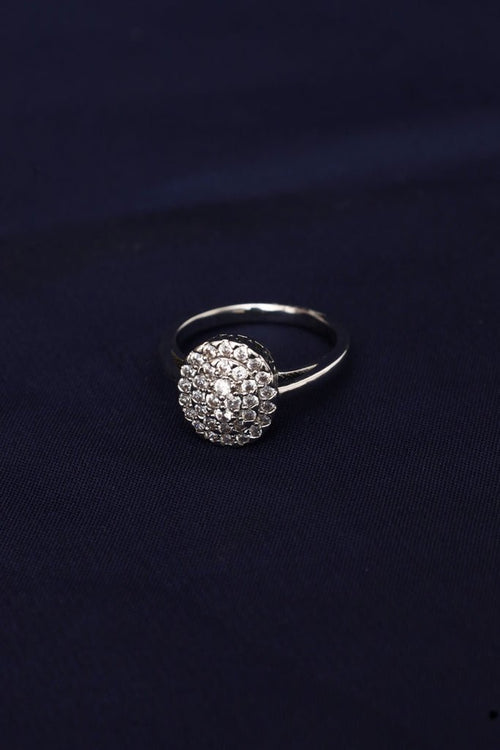 White Gold Plated Zirconia Diamond Cluster Dome Ring