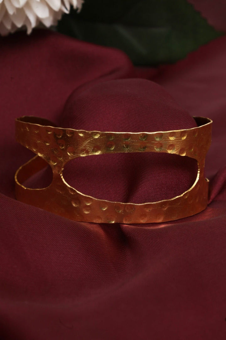Wide Hammered Gold Tone Openwork Cuff Bracelet – Adjustable Statement Bangle - Zehnaz.ae