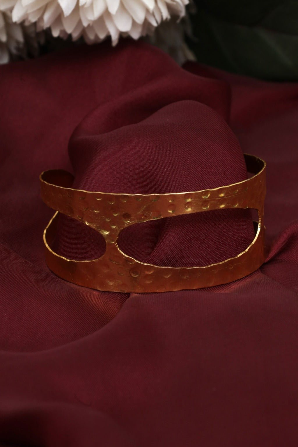 Wide Hammered Gold Tone Openwork Cuff Bracelet – Adjustable Statement Bangle - Zehnaz.ae