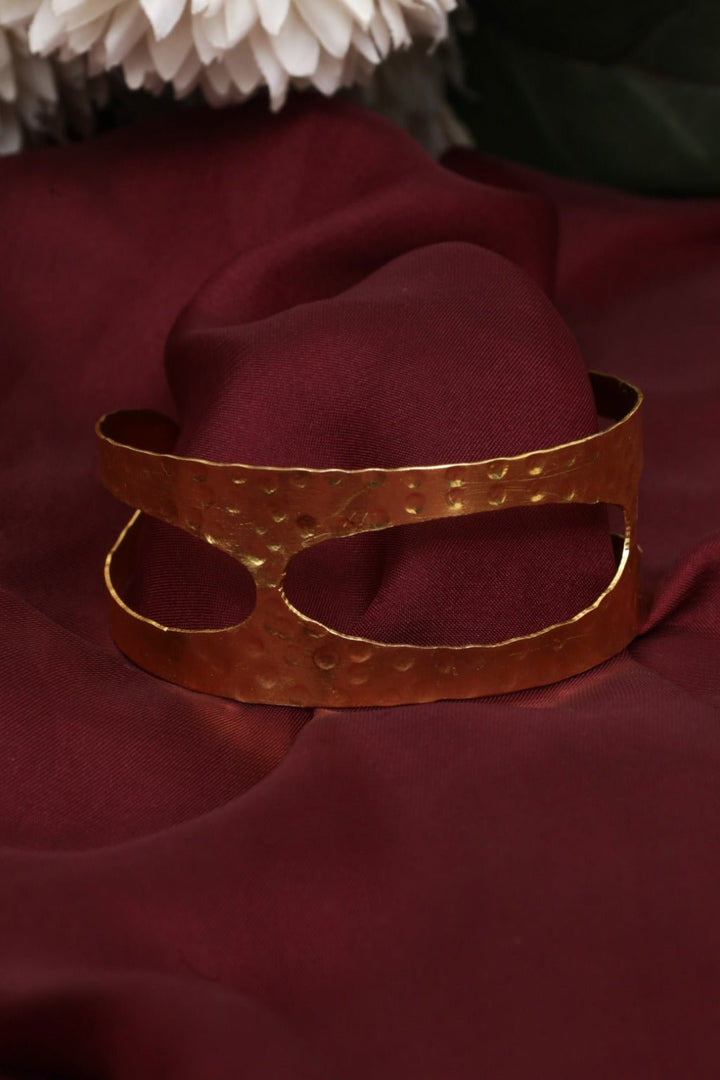 Wide Hammered Gold Tone Openwork Cuff Bracelet – Adjustable Statement Bangle - Zehnaz.ae