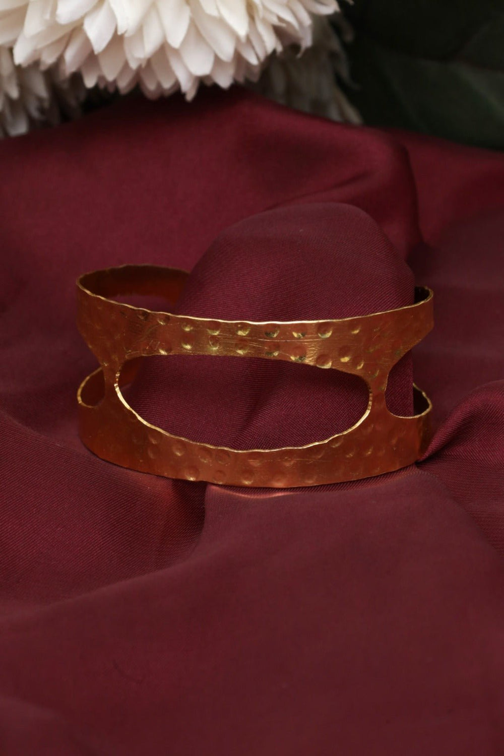 Wide Hammered Gold Tone Openwork Cuff Bracelet – Adjustable Statement Bangle - Zehnaz.ae