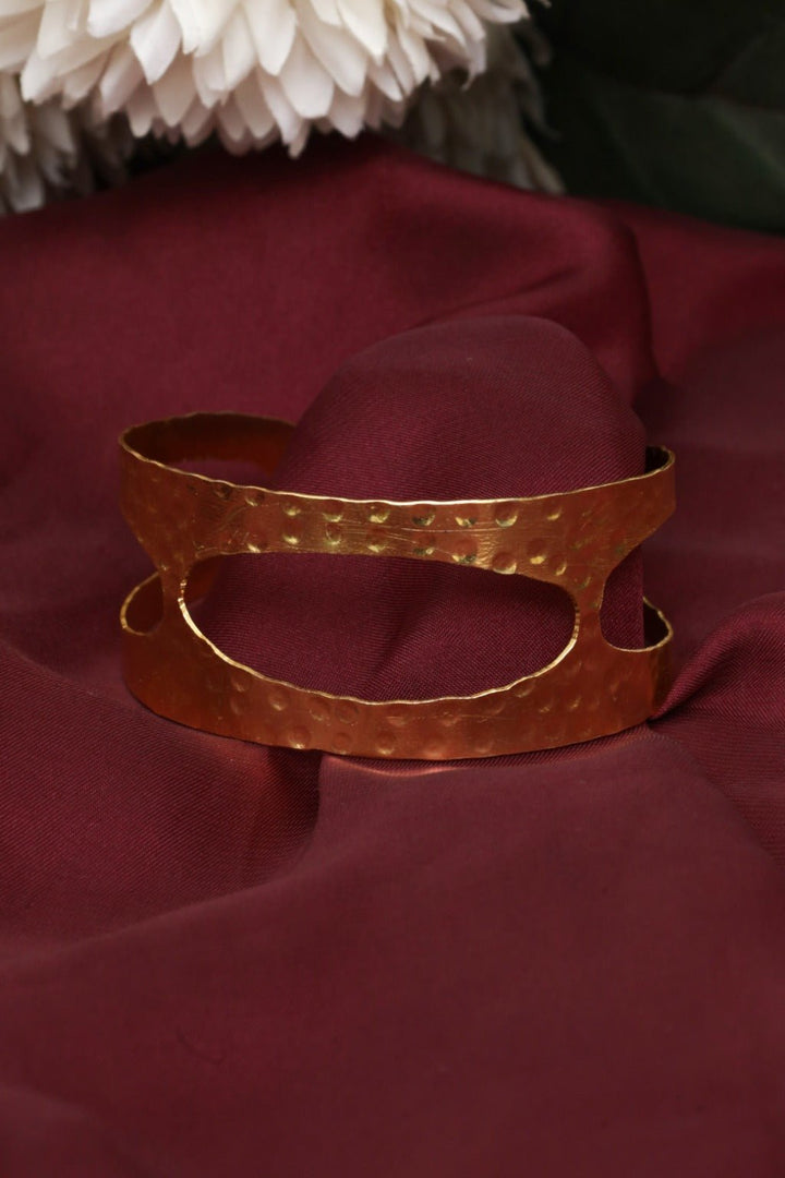Wide Hammered Gold Tone Openwork Cuff Bracelet – Adjustable Statement Bangle - Zehnaz.ae