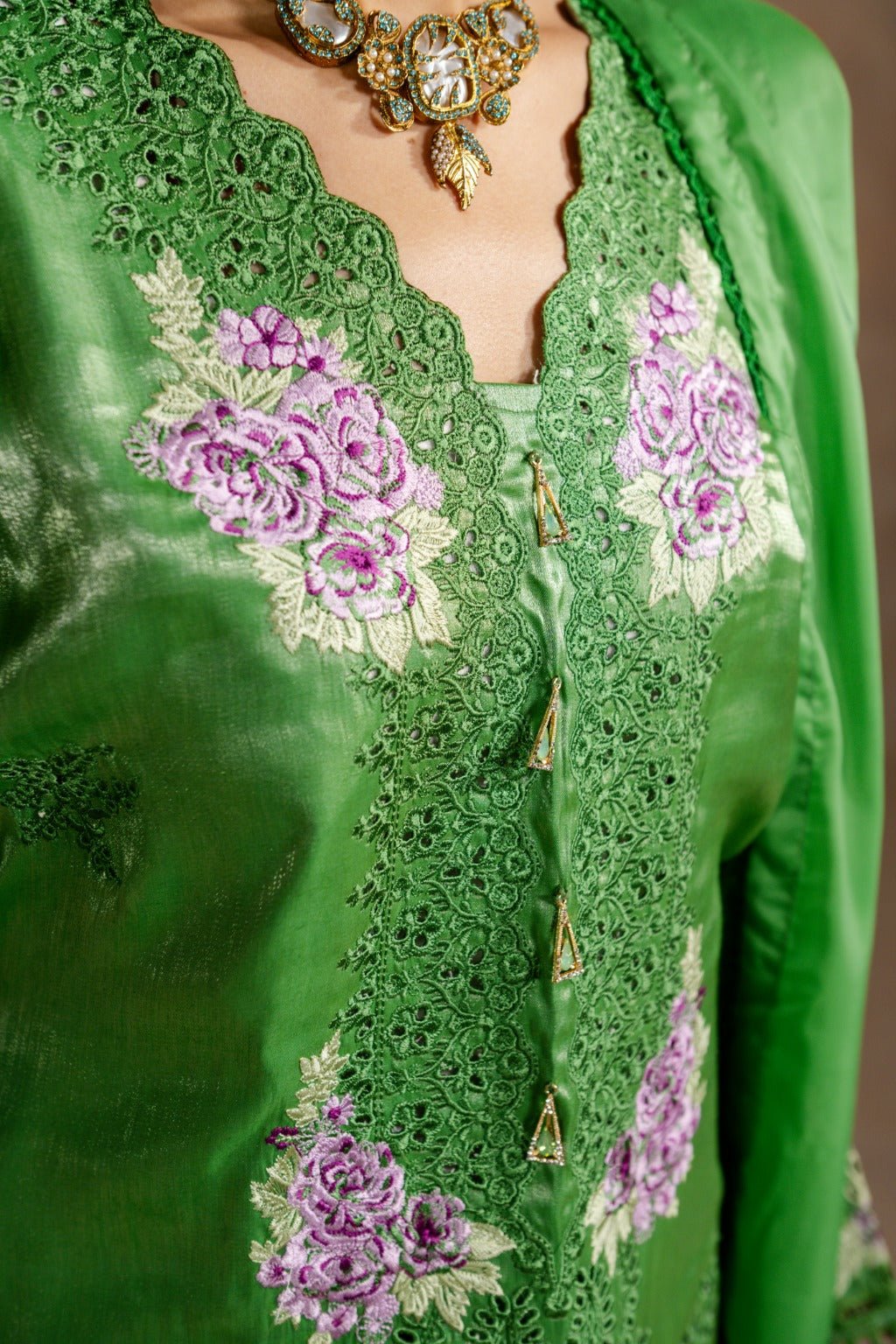 Zarlish – Embroidered Shisha Silk Kaftan Set with Dupatta - Zehnaz.ae