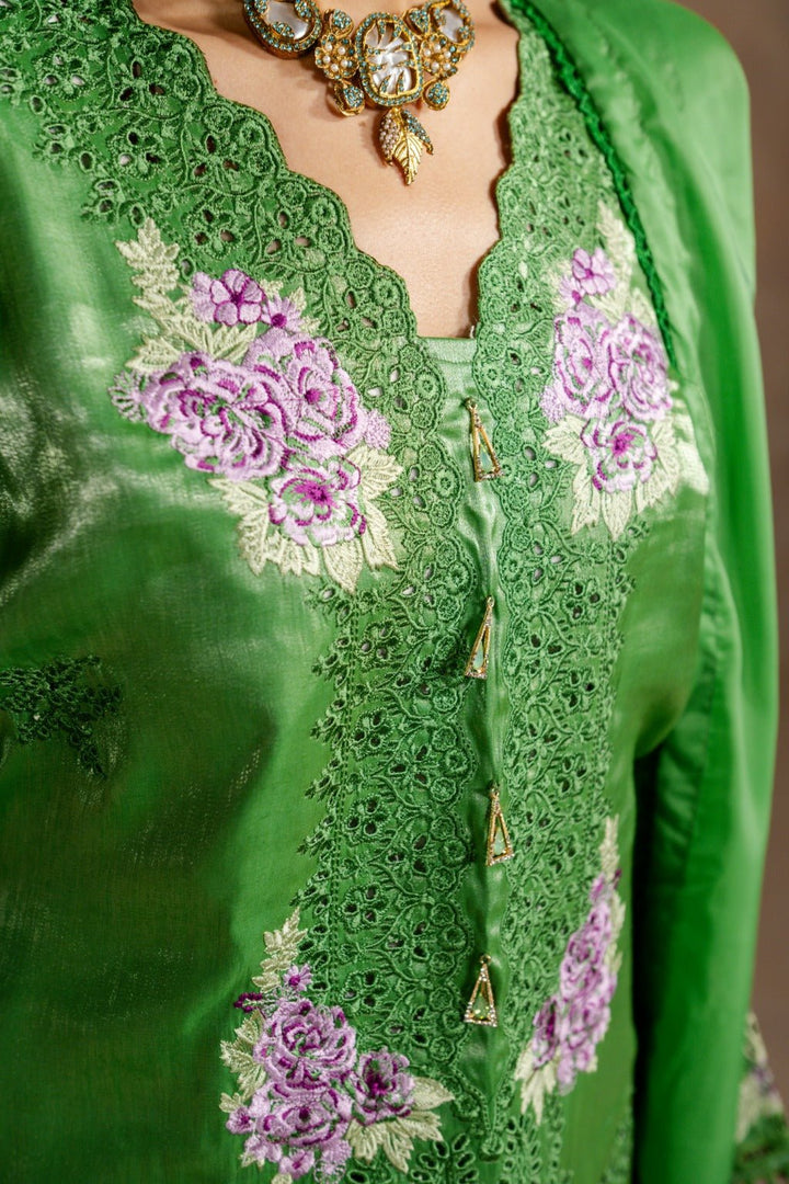 Zarlish – Embroidered Shisha Silk Kaftan Set with Dupatta - Zehnaz.ae
